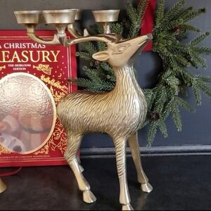 Gold Metal Large 14" Reindeer Candle Holder Deer Stag Christmas Home D…